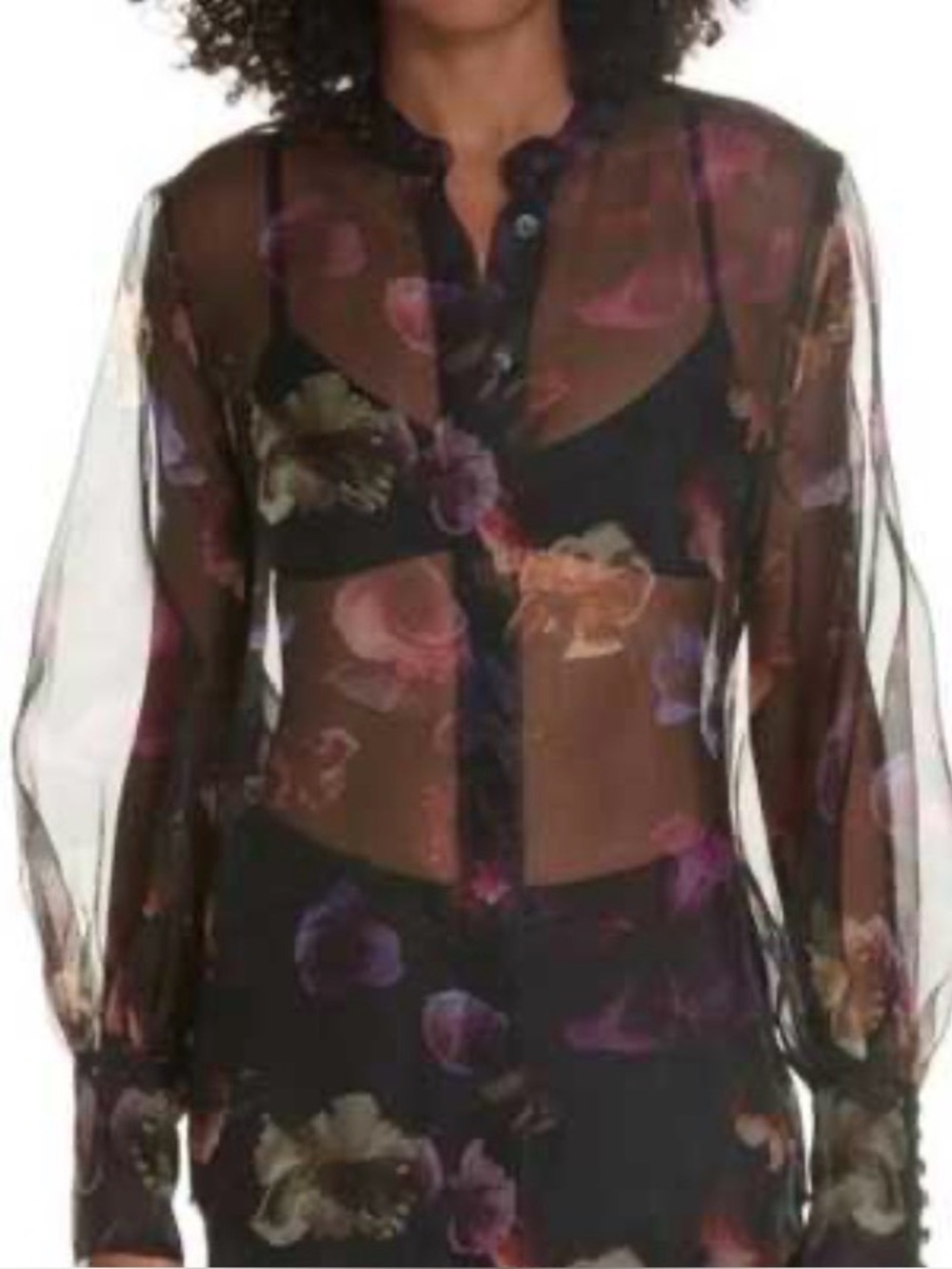 Equipment NWT Boleyn Floral Sheer Silk Blouse S Tru Black Multi Oversized $300